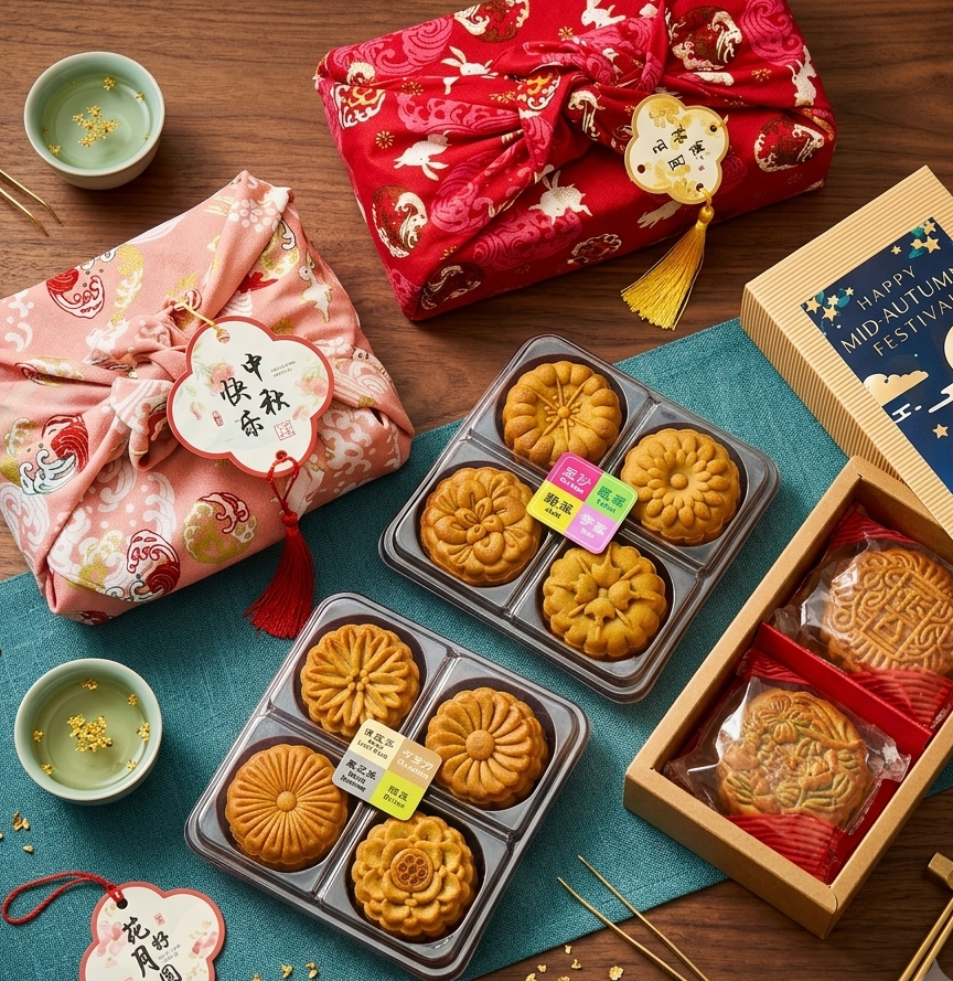 Auspicious Mid-Autumn Mini Assorted Mooncakes Wrap & Feast Furoshiki Gift Set - Beehive Chocolate & Gift Malaysia