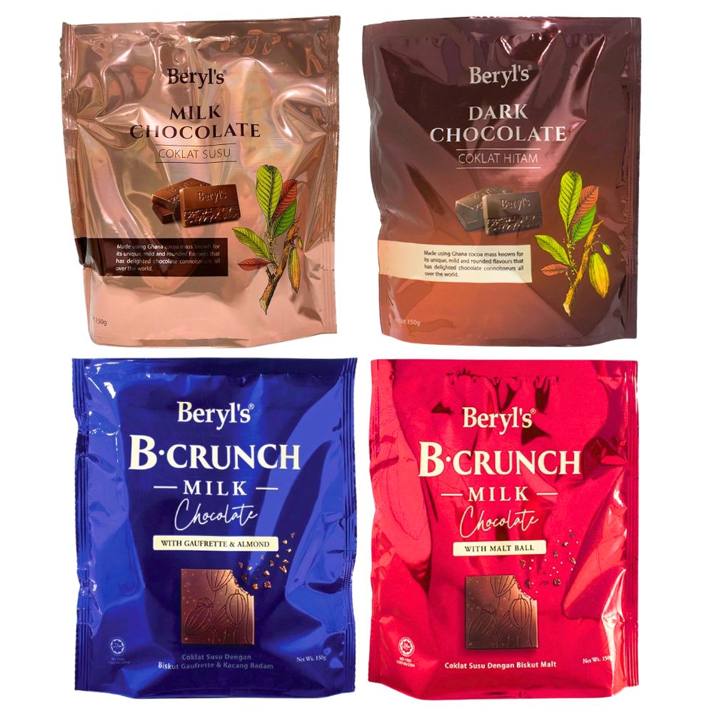 Beryls B Crunch Ghana Milk Dark Chocolate Sharebag 150g - Beehive Chocolate & Gift Malaysia