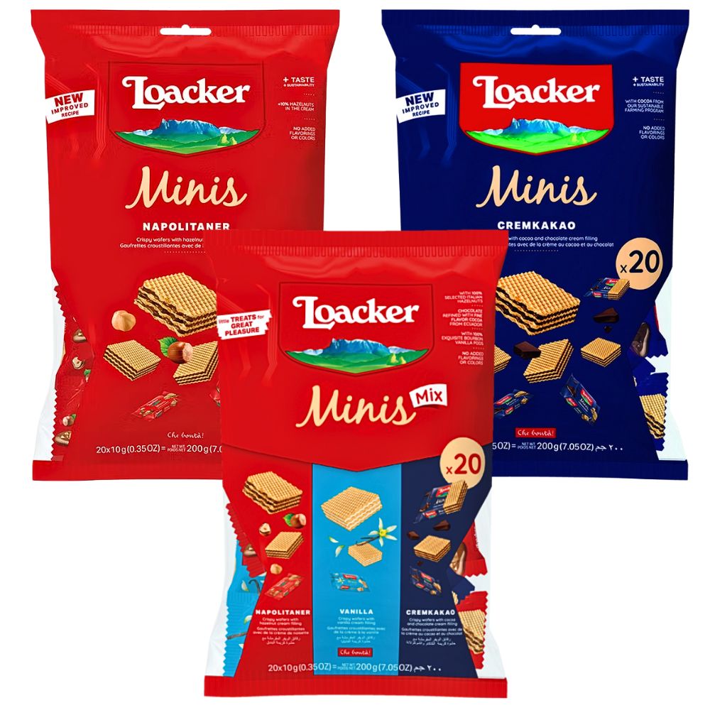 Loacker Minis Napolitaner Cremkakao Hazelnut Vanilla Chocolate Wafer 200g - Beehive Chocolate & Gift Malaysia
