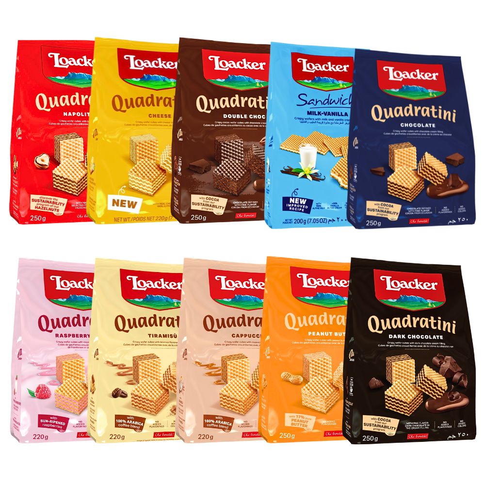 Loacker Quadratini Assorted Sandwich Chocolate Wafer 200g - 250g - Beehive Chocolate & Gift Malaysia
